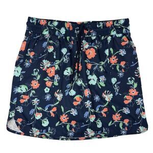 St. John's Bay Women's Small Skort Skirt Floral Navy Blue Drawstrings Pockets